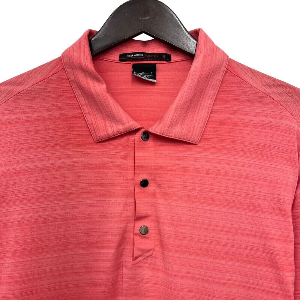 Tiger Woods Collection Men's Golf Polo Shirt Coral Pink Striped Dri Fit Sz L guc